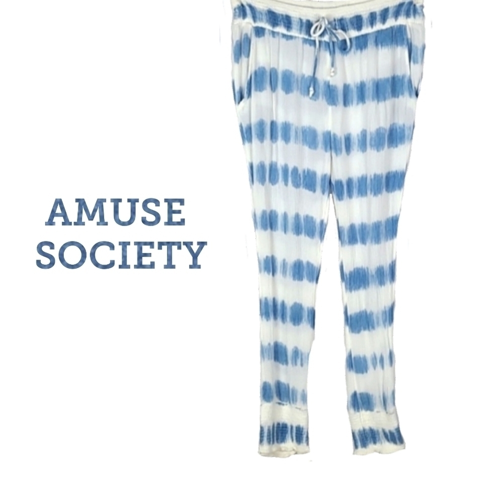 Soft Pants Blue White Casual Elastic Waist